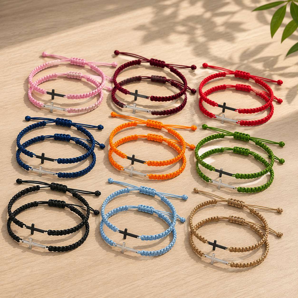 Braided Cross Bracelet available in multiple colors with adjustable braided cord and cross charm, perfect for Christian gifts, everyday wear, baptisms, confirmations, and faith-inspired jewelry.