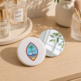 Custom 2.25-inch round pocket mirror featuring a personalized Guam design, perfect for wedding favors, promotional giveaways, corporate branding, souvenirs, and personalized gifts.