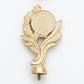 Elegant gold leaf scroll trophy topper with a round emblem space for personalized engraving.