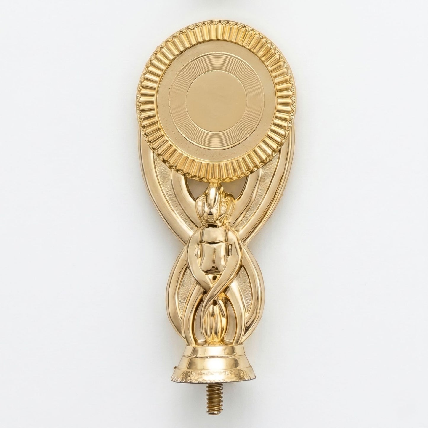 Stylized gold geometric or torch-style trophy topper for contemporary recognition awards.