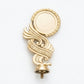 Modern gold wave design trophy topper with a circular emblem holder for sports or corporate awards.