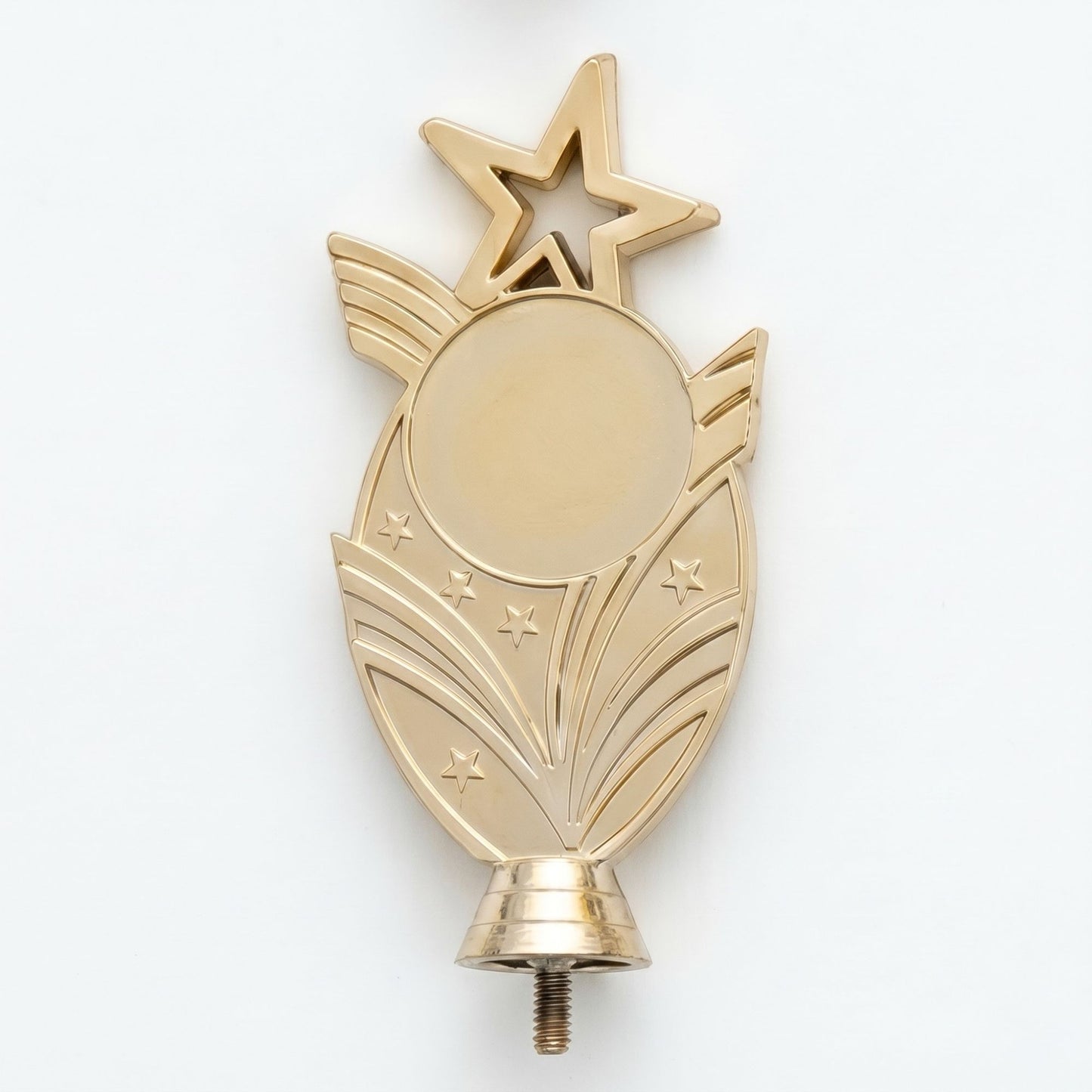 Gold star trophy topper with rising rays and small star accents, ideal for achievement awards.