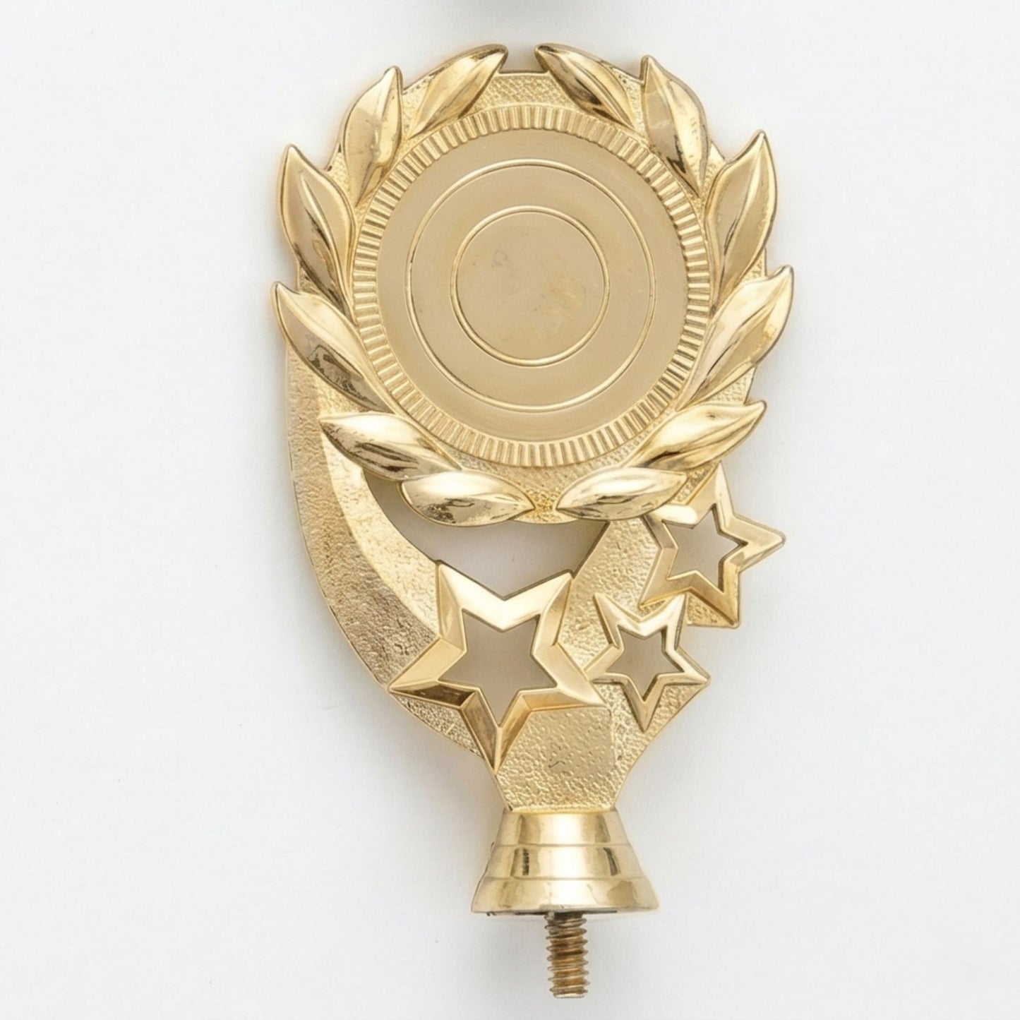 Classic gold laurel wreath trophy topper with three-star accents at the base for honor roll or service awards.