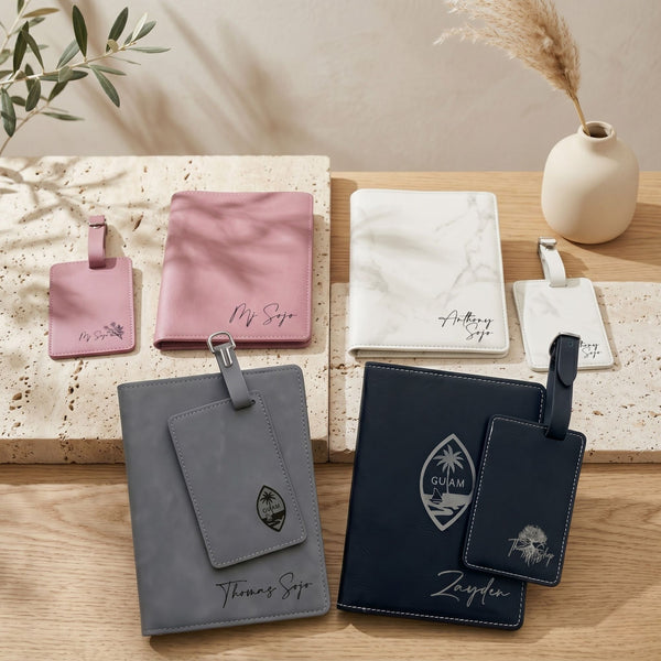 Personalized Leather Passport & Luggage Tag Set