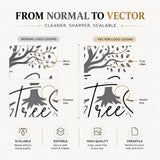 Illustration showing raster image to vector conversion process for logos and artwork, creating scalable vector files compatible with laser engraving, CNC routing, vinyl cutting, and professional printing.